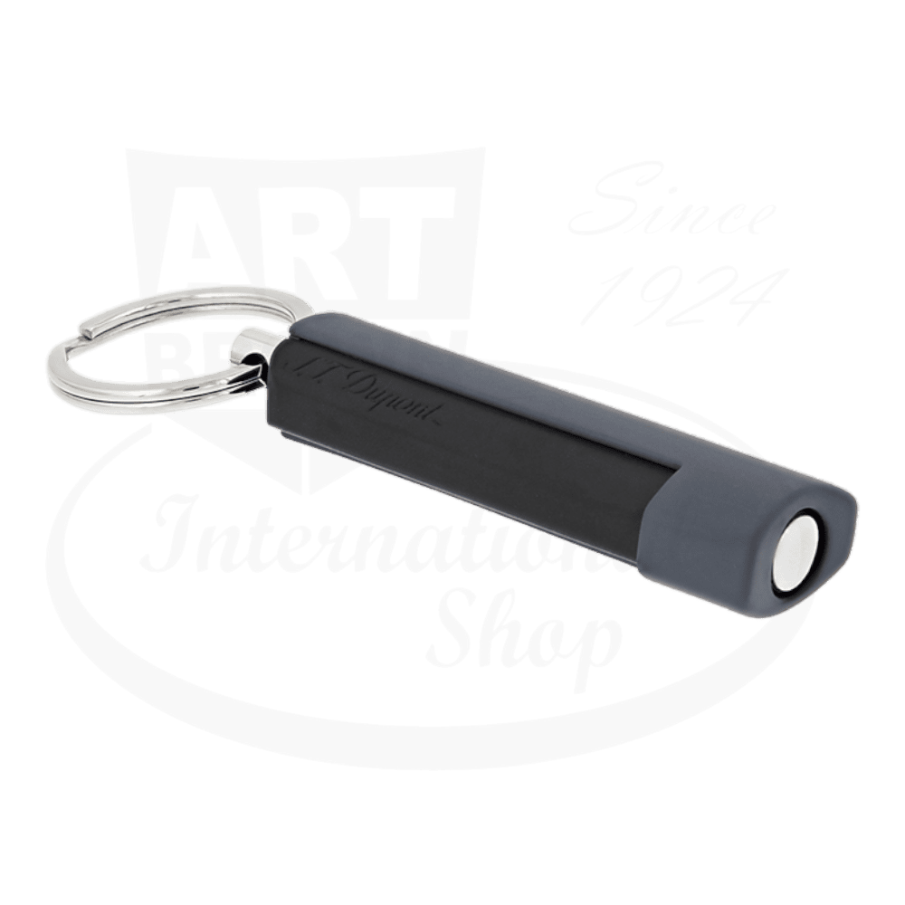 S.T. Dupont 003263G Matte Graphite Cigar Punch, chrome-crafted keychain accessory with black rubber grip and steel ring attachment