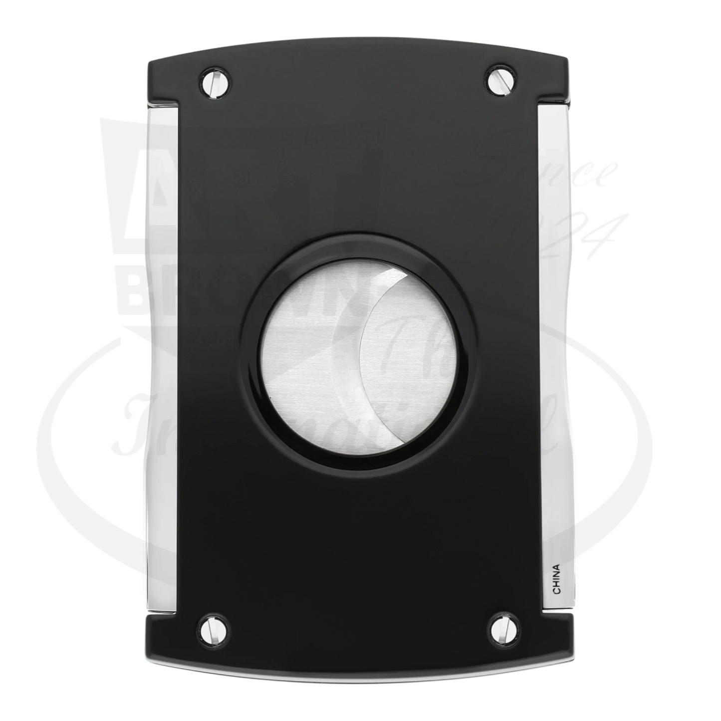 Preowned S.T. Dupont Maxijet Cigar Cutter 003265-D1 black lacquer with stainless steel blades, visible surface scratches
