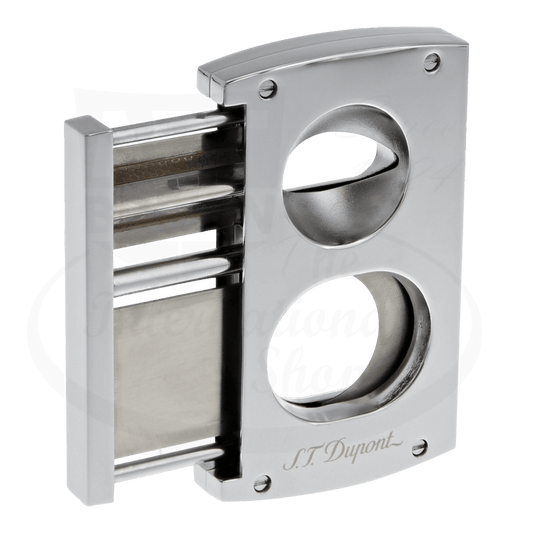 S.T. Dupont Double Blade Chrome Cigar Cutter 003418 sleek chrome dual blade with straight and V-cut openings