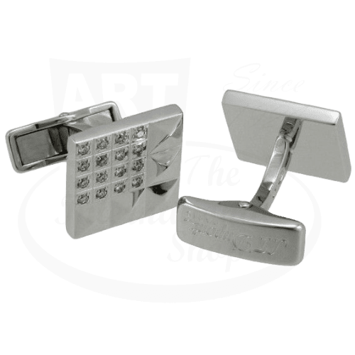 S.T. Dupont 18K Solid White Gold 2 x 16 VVS1 Cut Diamond Cufflinks 005418 square design with brilliant diamonds