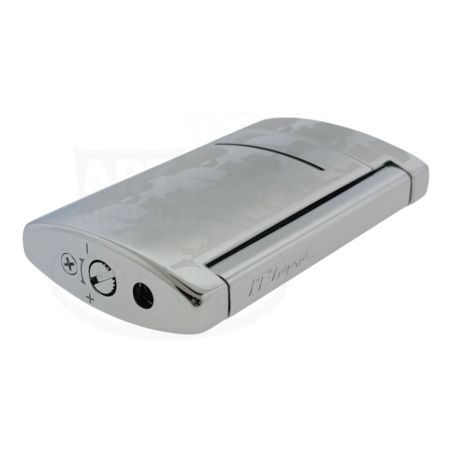 S.T. Dupont Minijet Karl Lagerfeld 010070 chrome torch flame lighter with sleek polished metal finish and engraved logo