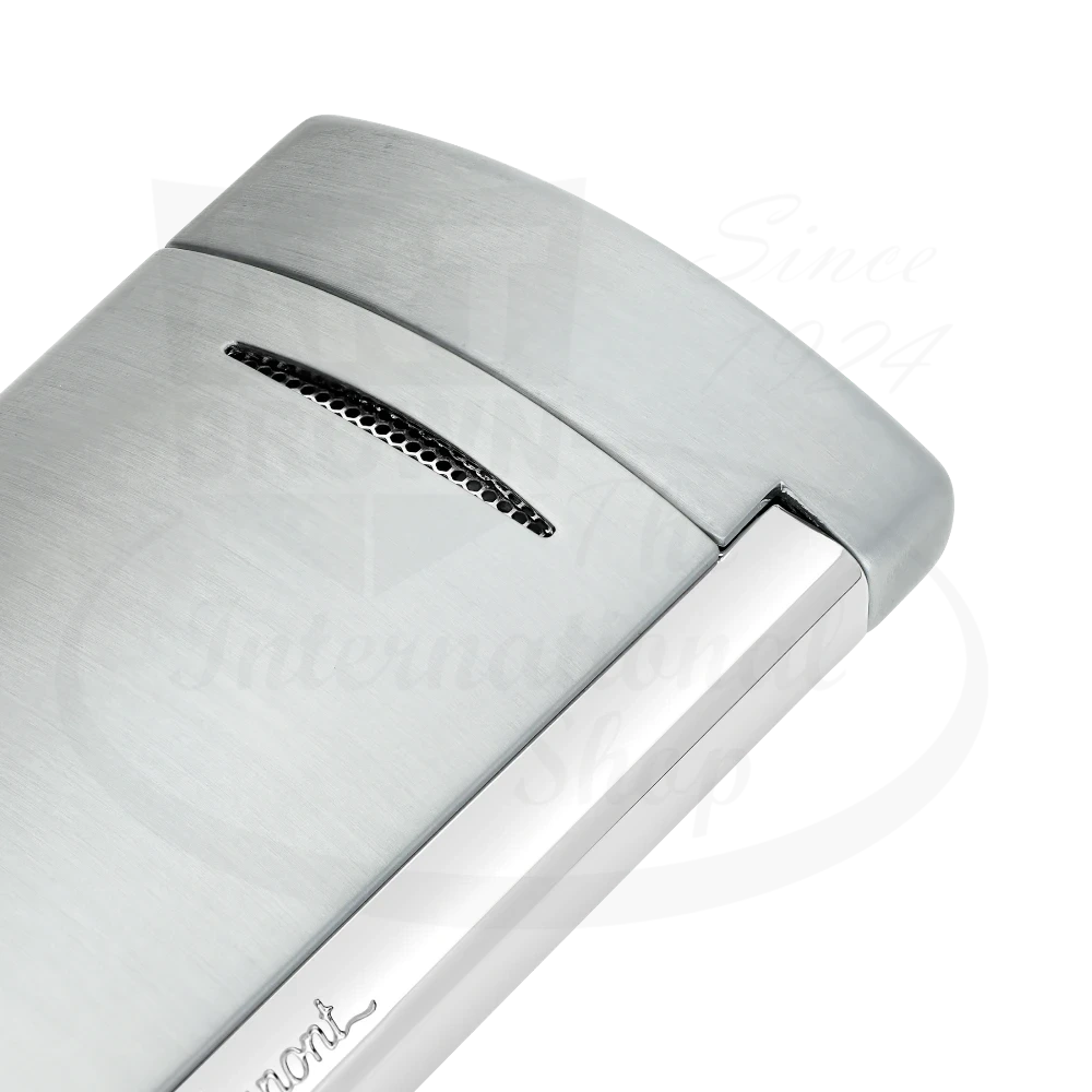ST Dupont Minijet 010887 brushed chrome lighter with piezo ignition system, compact ergonomic design, metallic finish