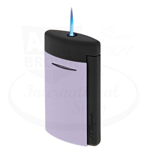 S.T. Dupont Minijet 010865 lacquered matte black and lilac torch lighter with blue flame, compact design, made in France