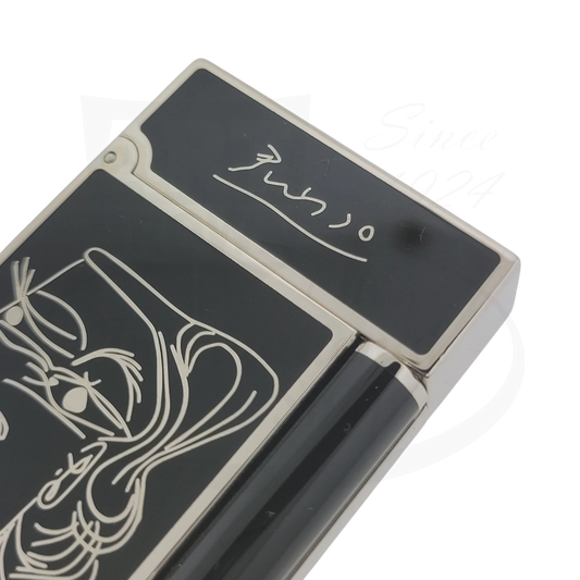 S.T. Dupont Ligne 2 016105-D1 black lacquer lighter with palladium trim featuring Picasso Profil de Femme engraving
