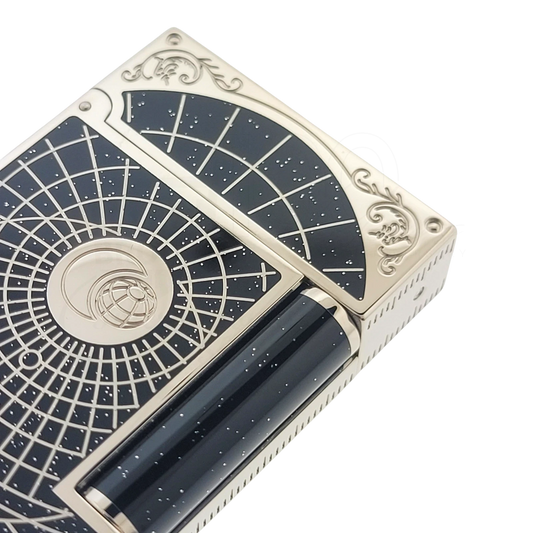 S.T. Dupont Ligne 2 Briquet lighter 016151 with soft flame, natural lacquer celestial design, polished palladium trim