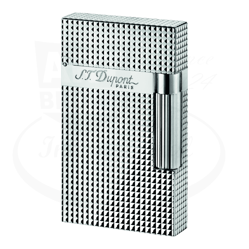 S.T. Dupont Ligne 2 016184-D1 palladium-plated silver lighter featuring diamond head pattern texture and signature branding plate on brushed metal body