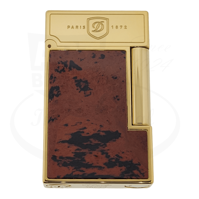 S.T. Dupont Limited Edition Ligne 2 016249 yellow gold obsidian mahogany lighter with unique natural stone panel