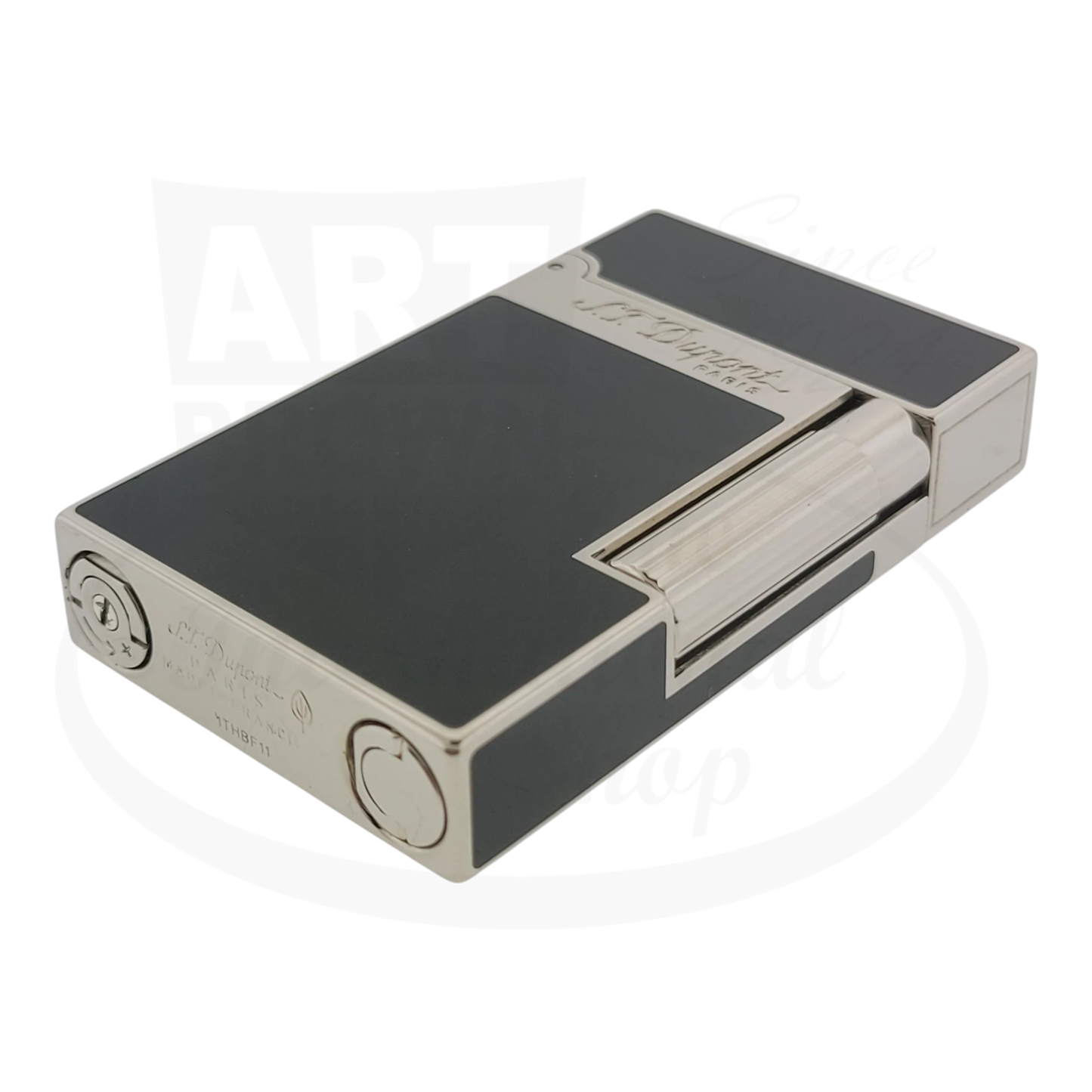 S.T. Dupont Ligne 2 016296-D1 black Chinese lacquer and palladium luxury lighter with double flame mechanism and distinctive side-mounted ignition