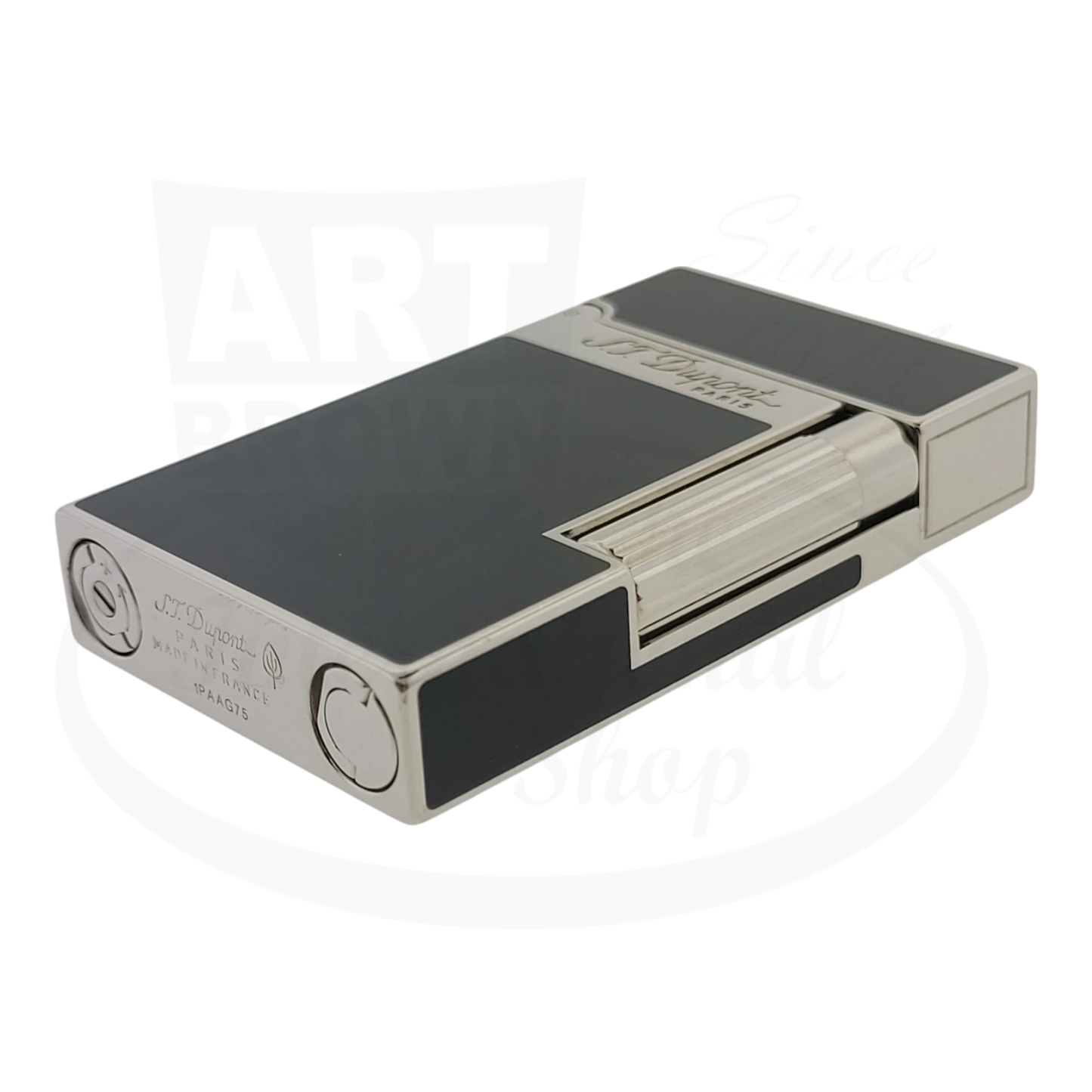 S.T. Dupont Ligne 2 016296-D2 black lacquer and palladium display lighter with signature sliding mechanism and dual flame design