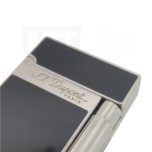 S.T. Dupont Ligne 2 016296-D2 black lacquer and palladium luxury lighter featuring diagonal engraved logo on rectangular body with flint wheel mechanism