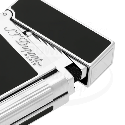 S.T. Dupont Ligne 2 Black Chinese Lacquer & Palladium Lighter 016296 with sleek black lacquer and shiny palladium finish