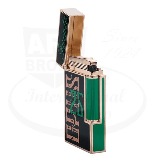 S.T. Dupont Ligne 2 Limited Edition 016321 pink gold Fuente Green lighter with sleek rectangular design and green accents