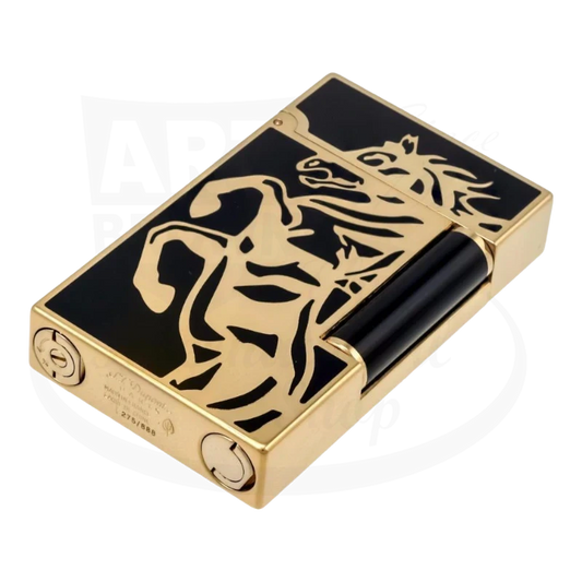 S.T. Dupont Ligne 2 Limited Edition Cheval Gold Lighter 016482 gold with black enamel horse design, metal finish