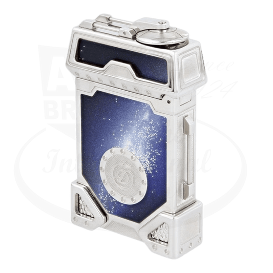 s.t. dupont limited edition space odyssey luxury cigar lighter with blue lacquer and silver dust finish backside with Dupont "d" logo