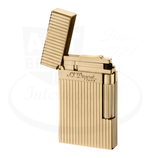 S.T. Dupont Ligne 2 Vertical Lines Gold Lighter 016827, gold metal with vertical lines, open lid design