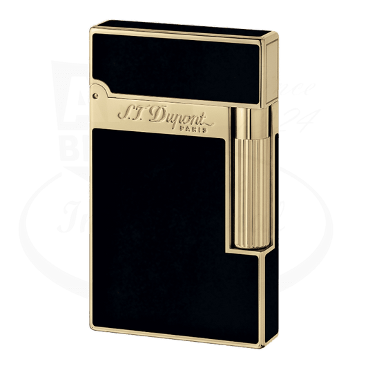 S.T. Dupont ligne 2 lighter with shiny black lacquer and gold accents.