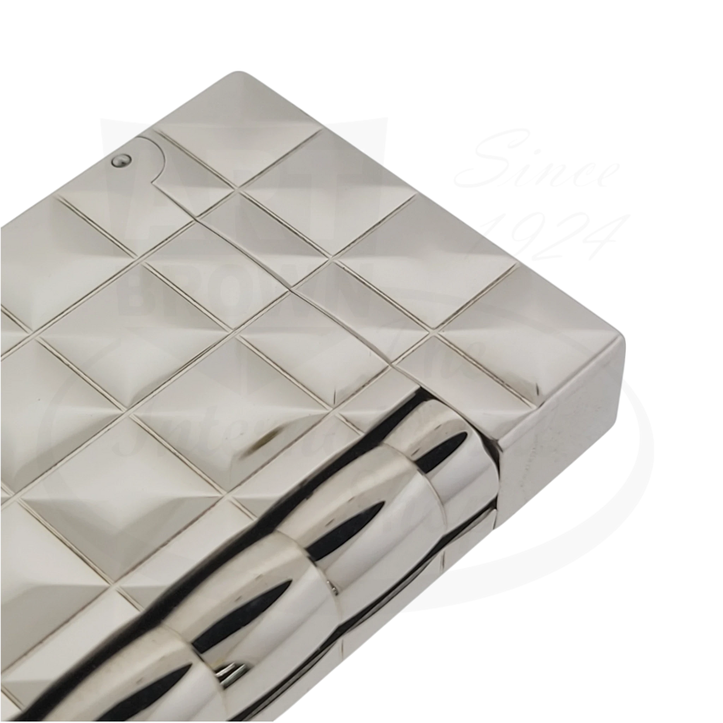 Close up of S.T. Dupont Ligne 2 Palladium quilted lighter.