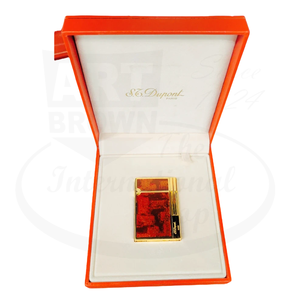 S.T. Dupont Gatsby Brown/Orange Lacquer and Gold Dust Gold Lighter, 018577