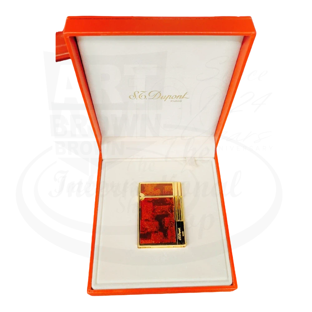 S.T. Dupont Gatsby Brown/Orange Lacquer and Gold Dust Gold Lighter, 018577