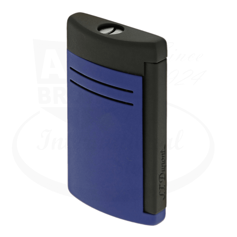 S.T. Dupont Maxijet 020161 chrome lighter in matte ocean blue and black finish, featuring sleek curved design with jet flame technology