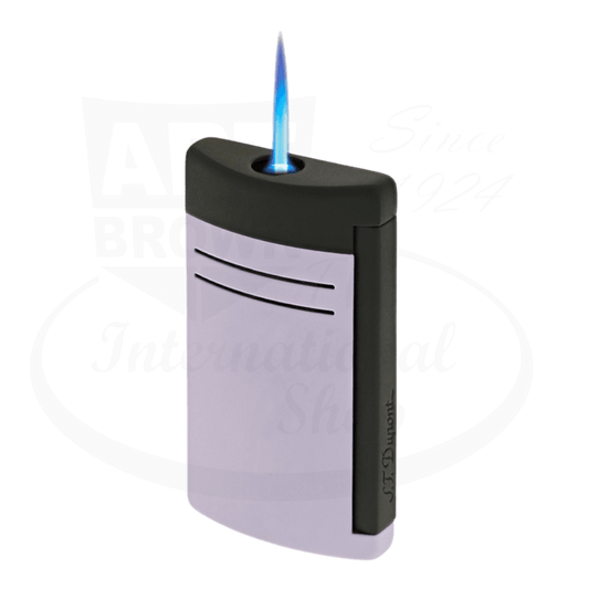 S.T. Dupont Maxijet 020162 chrome lighter in matte black and lilac finish with blue jet flame, sleek rectangular design with curved edges