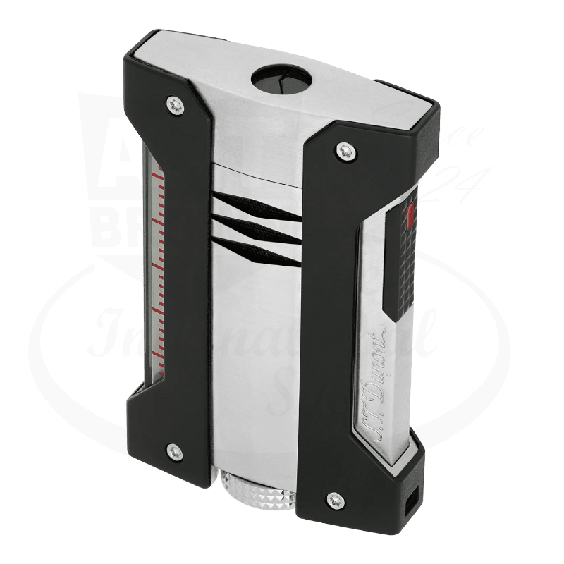 S.T. Dupont Defi Extreme Black & Brushed Chrome Lighter 021403 metal body, black grips, brushed chrome finish