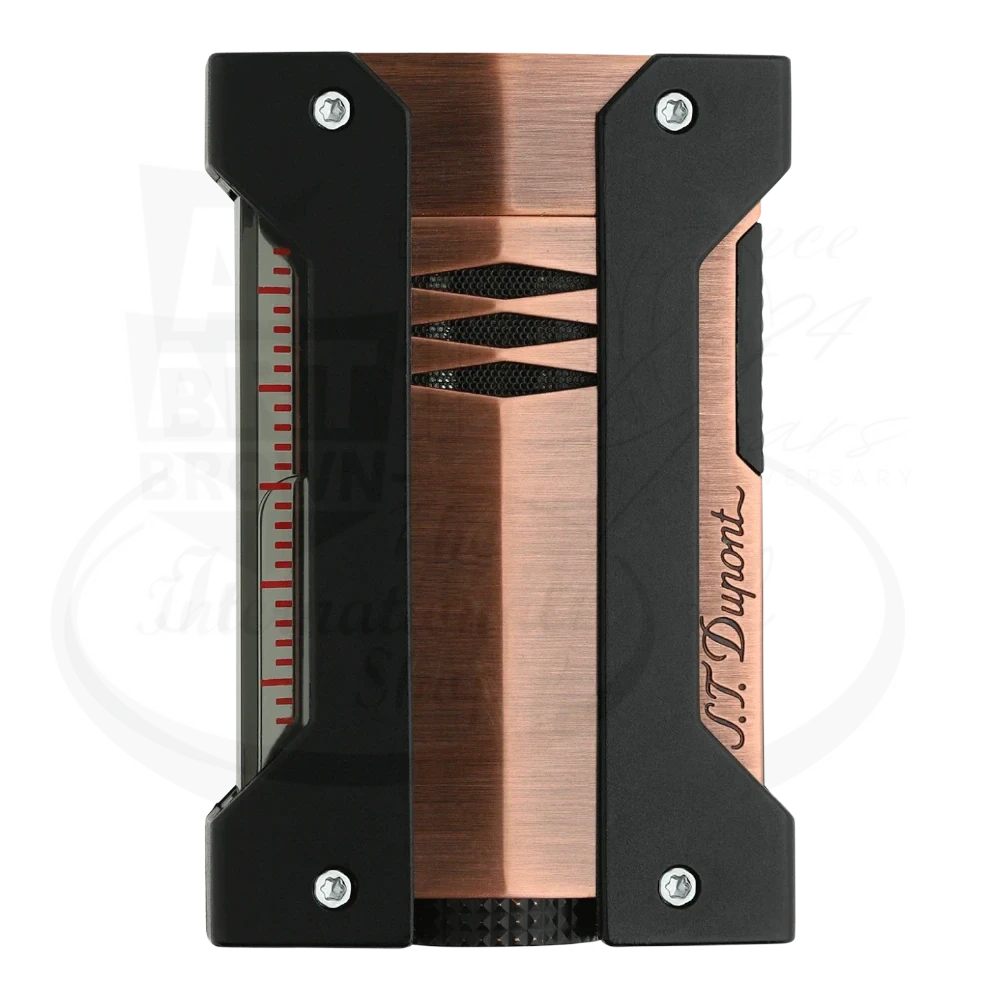 S.T. Dupont Defi Extreme Bronze lighter 021407 with bronze metal body and black protective frame, torch flame design