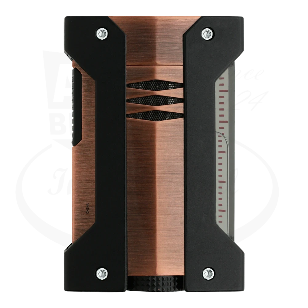 S.T. Dupont Defi Extreme Bronze Lighter 021407 with copper body and black metal protective frame, compact design