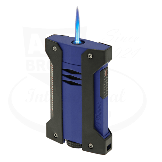 S.T. Dupont Defi Extreme 021461 chrome lighter in matte black and ocean blue with jet flame, sleek angular design and dual-side ignition