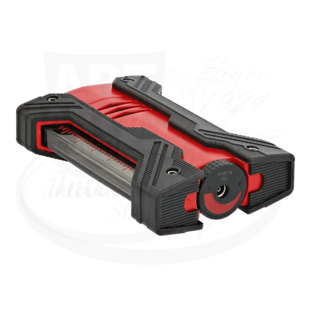 S.T. Dupont Defi XXtreme 021601 torch flame lighter in matte red and black with rugged textured body design