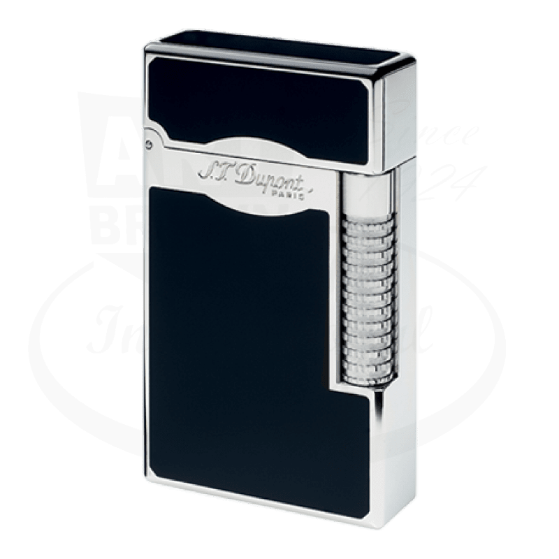 ST Dupont Le Grand 023010-D2 black lacquer and palladium luxury lighter featuring fluted ignition cylinder and signature cling mechanism