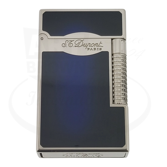 ST Dupont Le Grand 023013-D2 luxury lighter in sunburst blue lacquer with palladium trim, dual flame display model