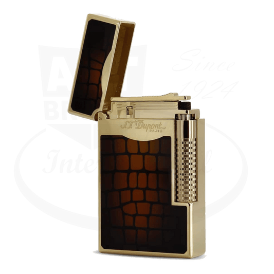 S.T. Dupont Le Grand Croco Dandy 023024 lacquered lighter with brown croco pattern and gold accents