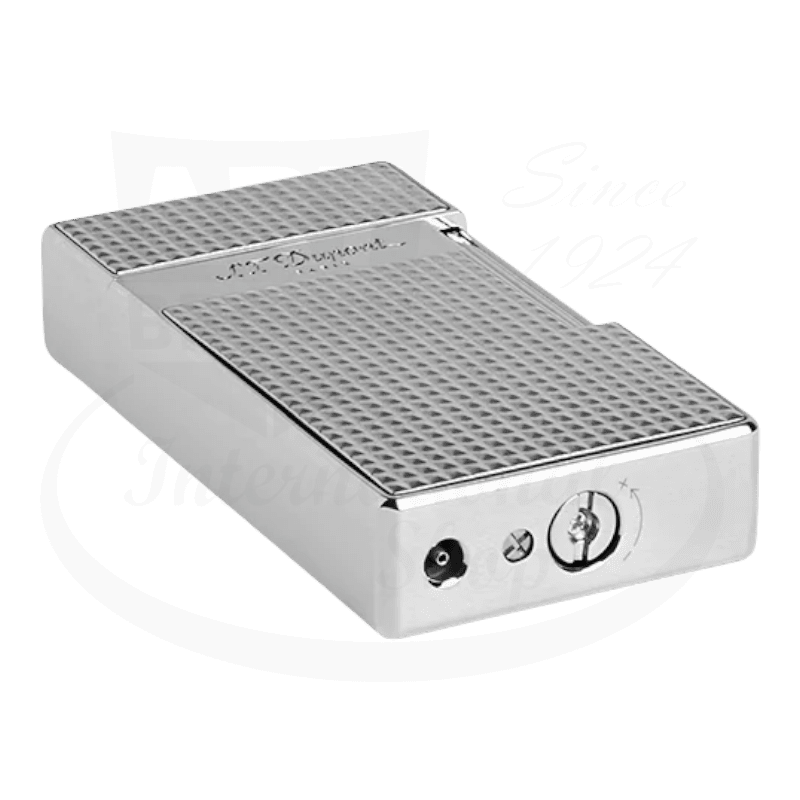 S.T. Dupont Biggy 025010 chrome diamond-head torch lighter with textured pattern surface and sleek rectangular design