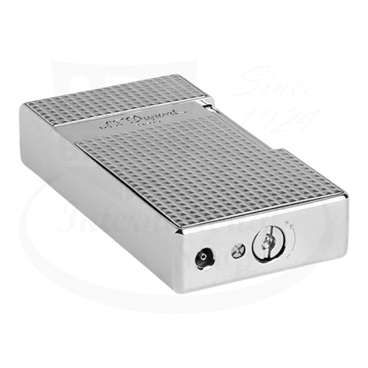 S.T. Dupont Biggy 025010 chrome diamond-head torch lighter with textured pattern surface and sleek rectangular design