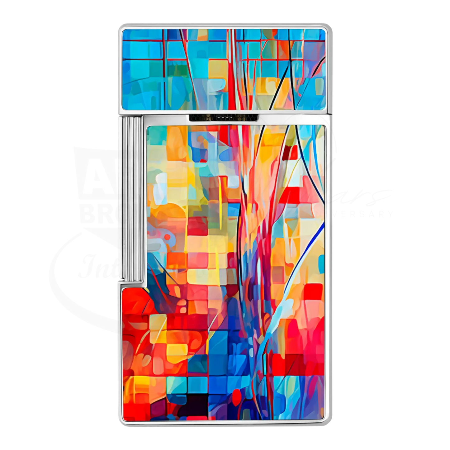 S.T. Dupont Biggy Graff'ty lighter 025024 with colorful abstract art design and polished silver frame, torch flame type
