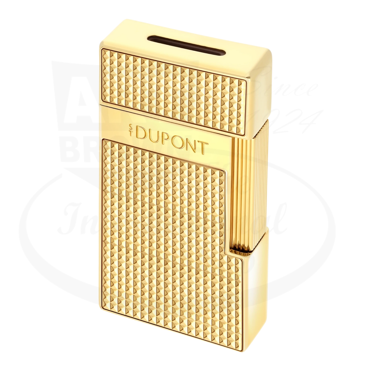 S.T. Dupont Biggy Gold Diamond Head Lighter 025209 gold chrome body with diamond-point guilloché texture and engraved logo