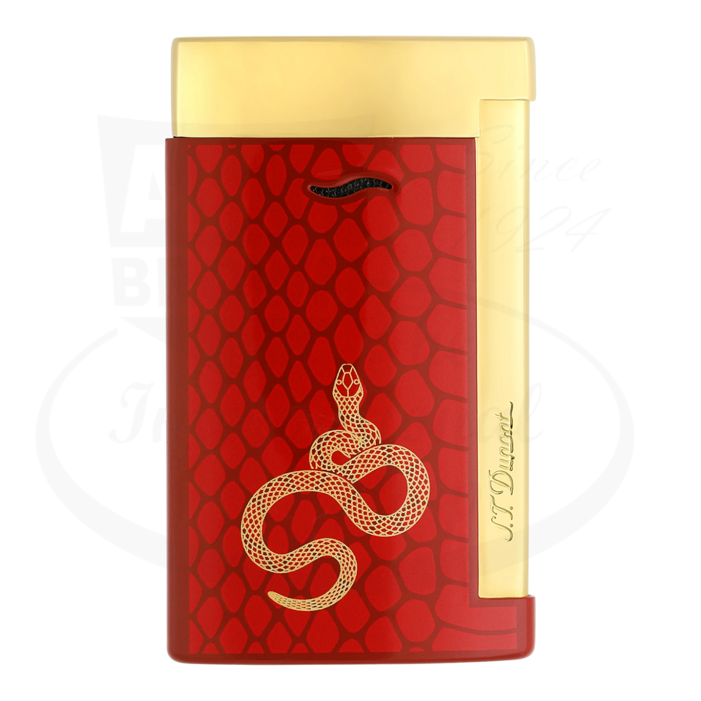 S.T. Dupont Slim 7 lighter with snake scale red lacquer, seen from the front.