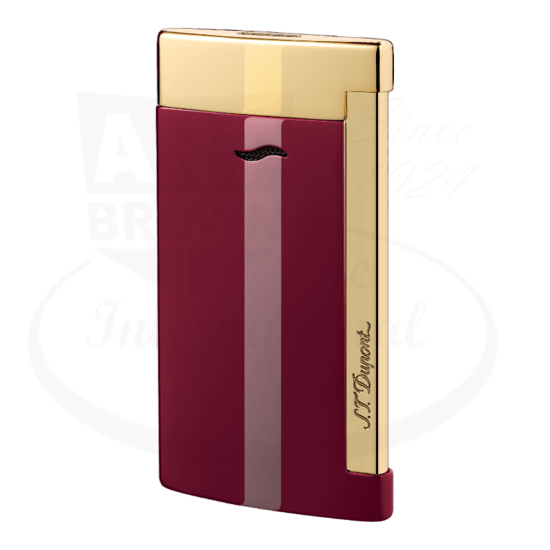 S.T. Dupont Slim 7 Lotus Red & Gold 027707 metal luxury lighter slim red body gold top panel flame guard