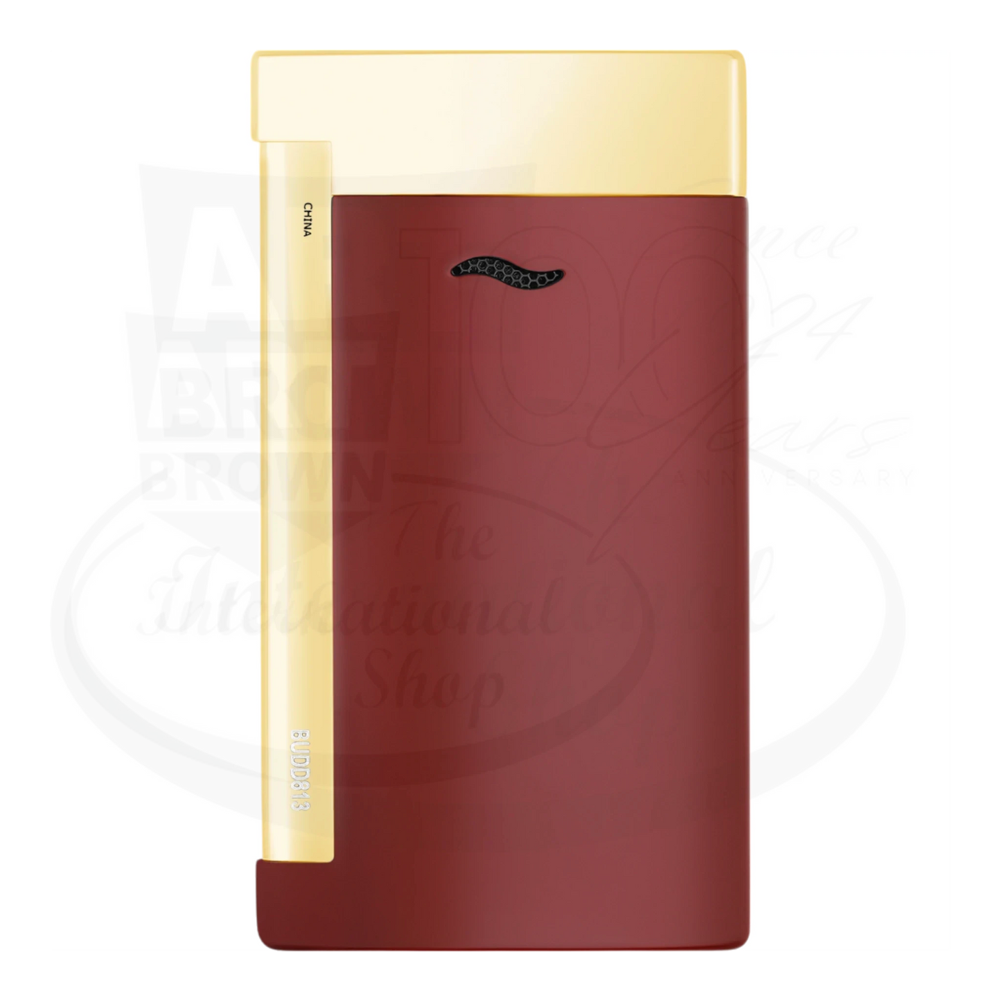 S.T. Dupont Slim 7 Lotus Red & Gold, 027707, metal red body with gold top, slim rectangular luxury lighter square view