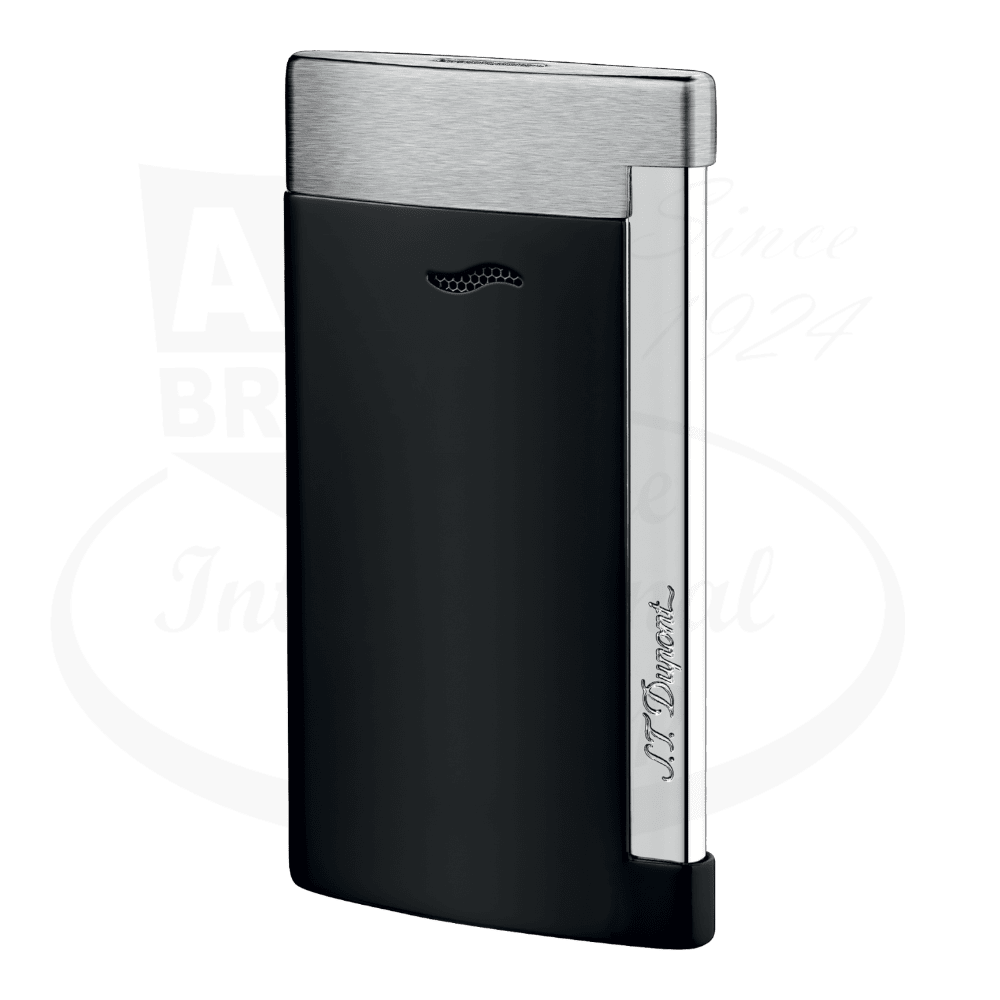 S.T. Dupont Slim 7 Matte Black & Chrome 027710 lighter with brushed chrome top and black matte metal body