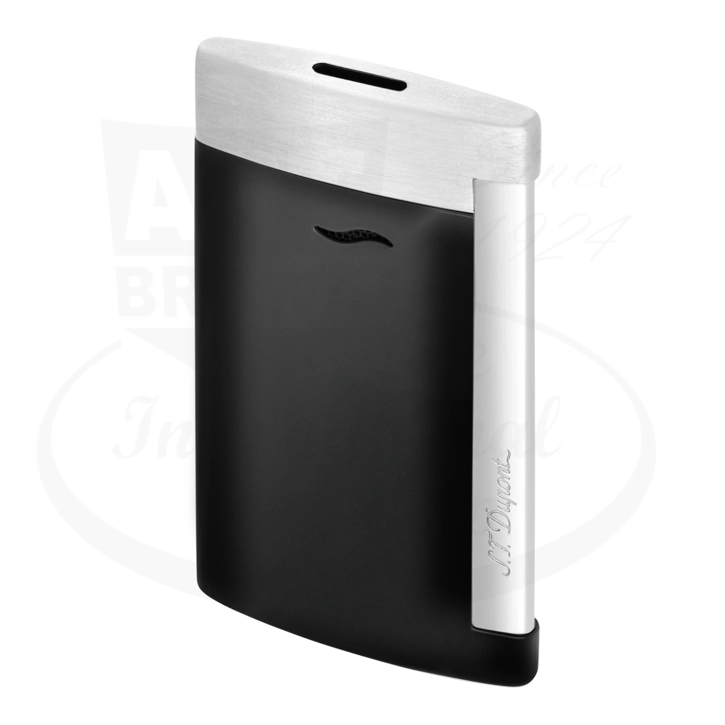 S.T. Dupont Slim 7 Matte Black & Chrome 027710 matte black body lighter with brushed chrome top and side accents