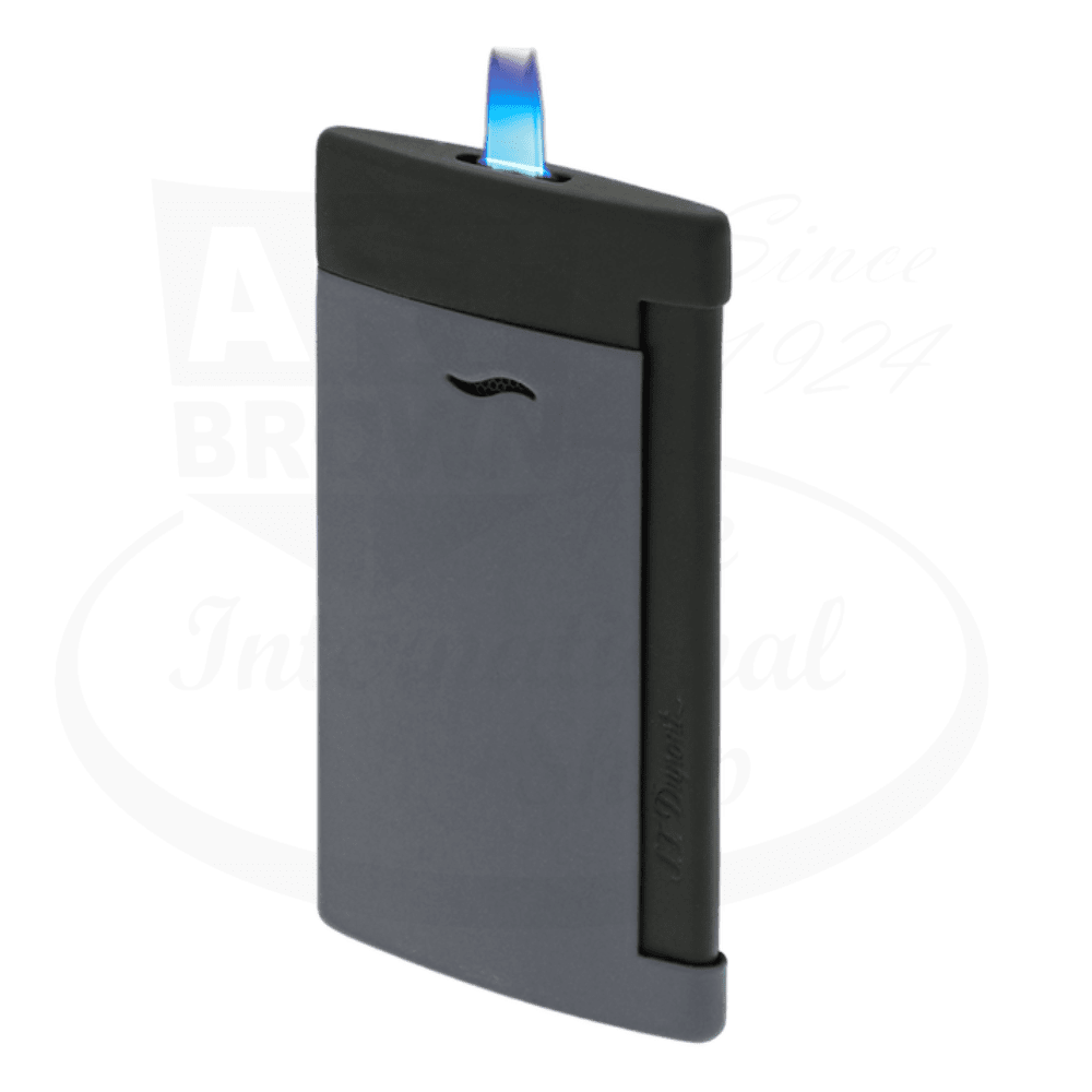 S.T. Dupont Slim 7 027766 metal lighter in matte black and graphite finish with blue jet flame, ultra-slim rectangular design