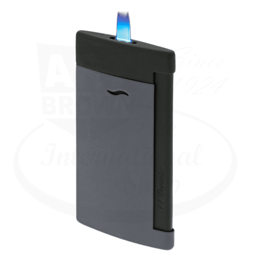 S.T. Dupont Slim 7 027766 metal lighter in matte black and graphite finish with blue jet flame, ultra-slim rectangular design