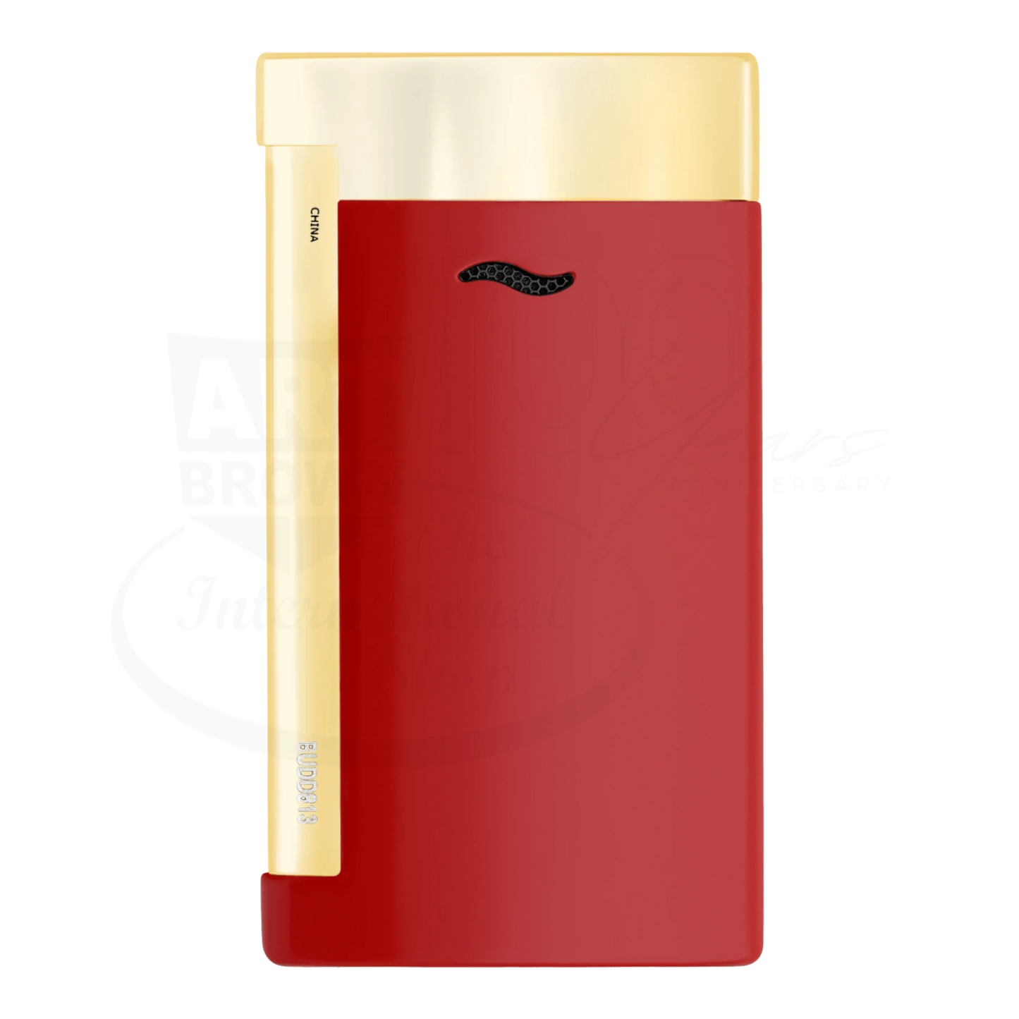 S.T. Dupont Slim 7 Burgundy and Golden Finish Lighter, 027774, slim gold and red metal, gallery image 4 square view