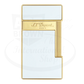 S.T. Dupont slimmy torch lighter with white lacquer and gold accents seen from the front