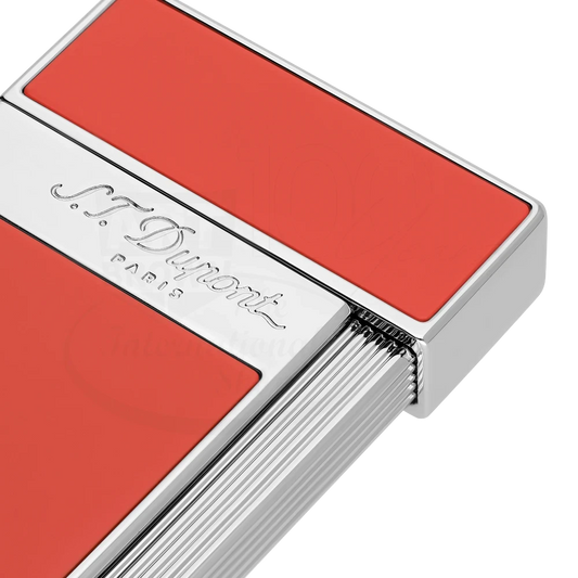 S.T. Dupont Slimmy Coral Lacquer & Chrome Lighter, 028006 with coral lacquer panels and chrome diamond-point body detailing