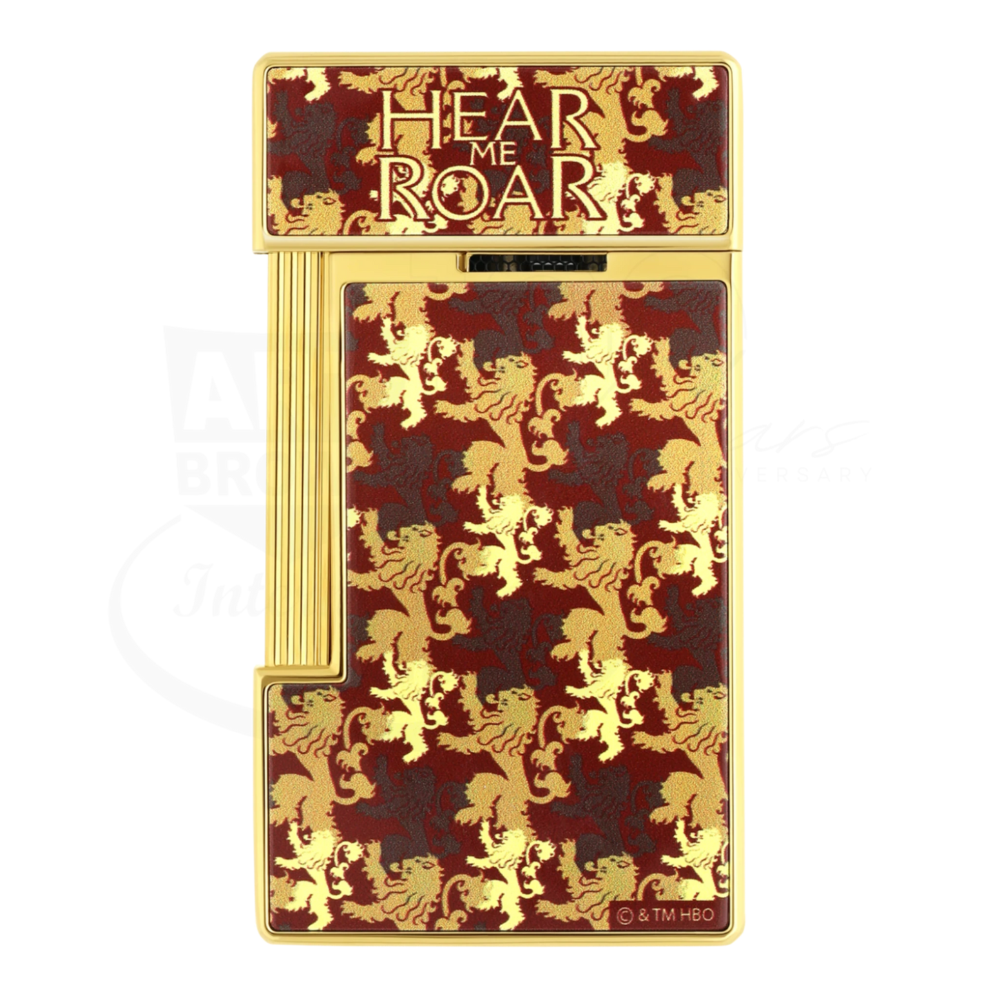 S.T. Dupont x Game of Thrones Slimmy Red & Gold House Lannister Lighter, 028111, gold-tone metal with red and yellow lion crest pattern