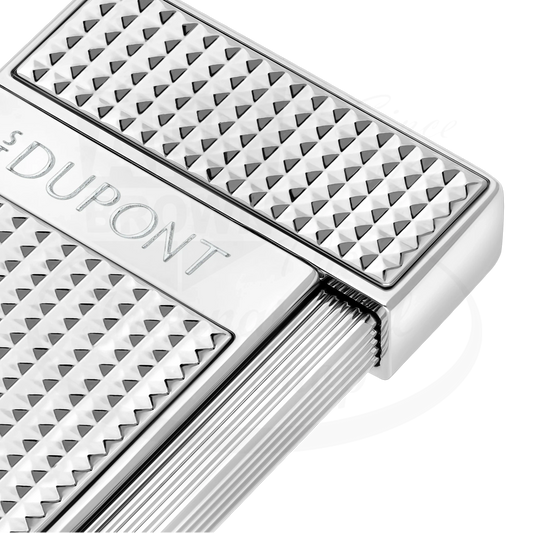 S.T. Dupont Slimmy Chrome Diamond Head Lighter 028120 polished chrome with diamond pattern detail and ribbed side panel