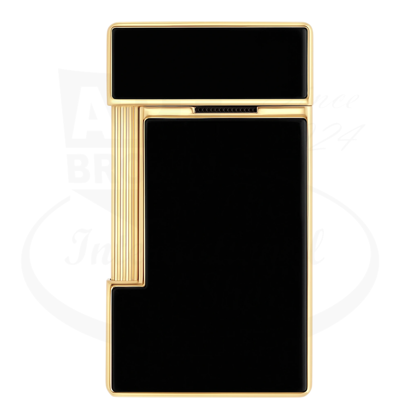 S.T. Dupont Slimmy Black Lacquer & Gold Lighter 028222, metal with black lacquer, gold trim, slim rectangular design
